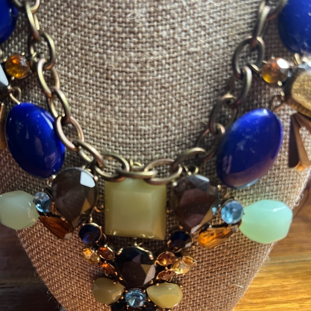 J. Crew Gold and Blue Statement Necklace Vintage. 120 grams